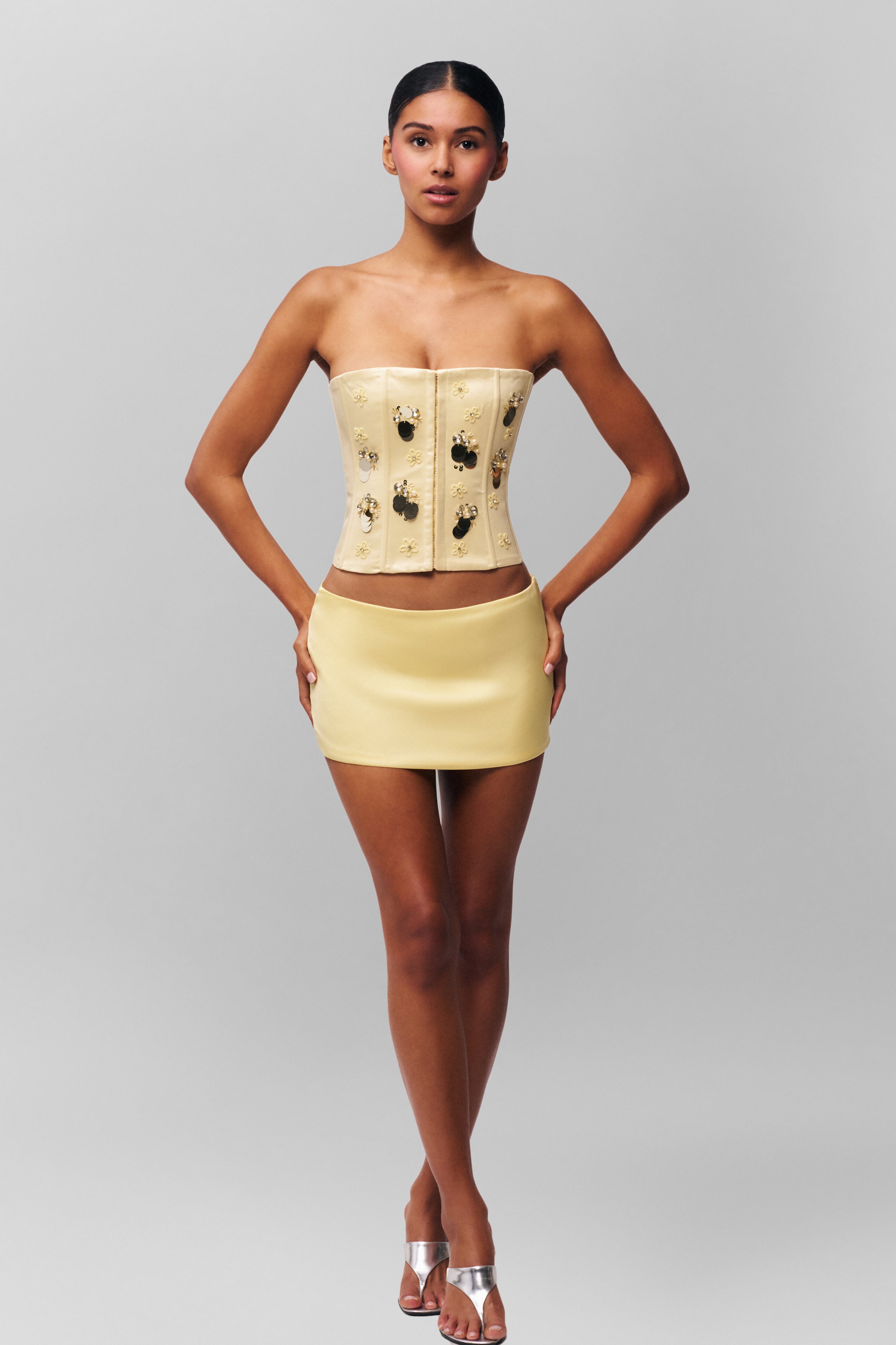 Embellished Satin Corset in Honey Butter