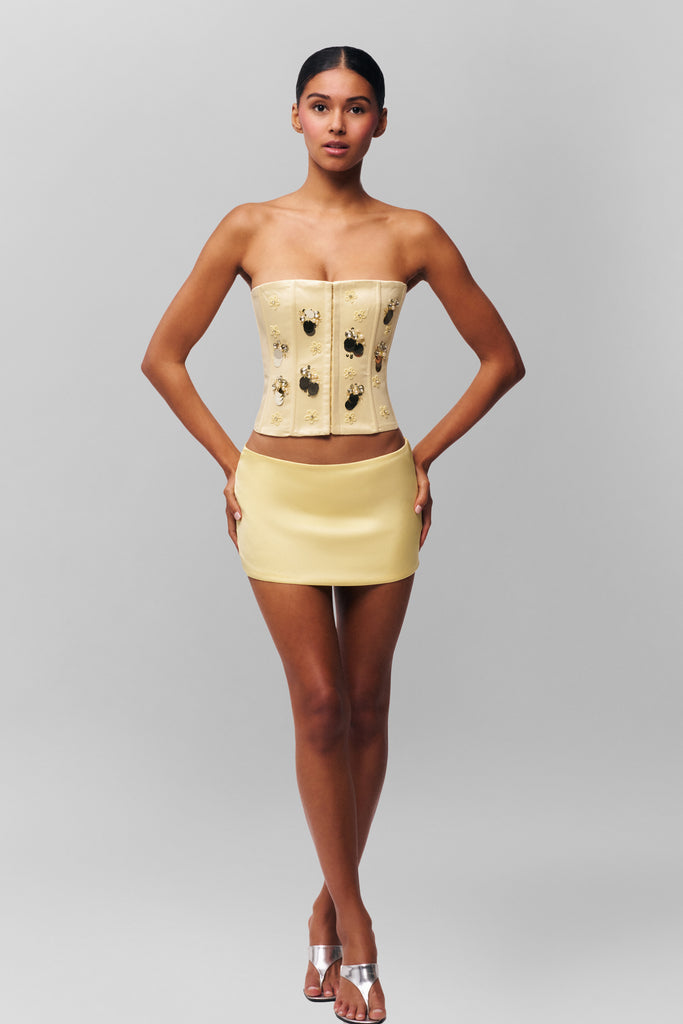 Embellished Satin Corset in Honey Butter