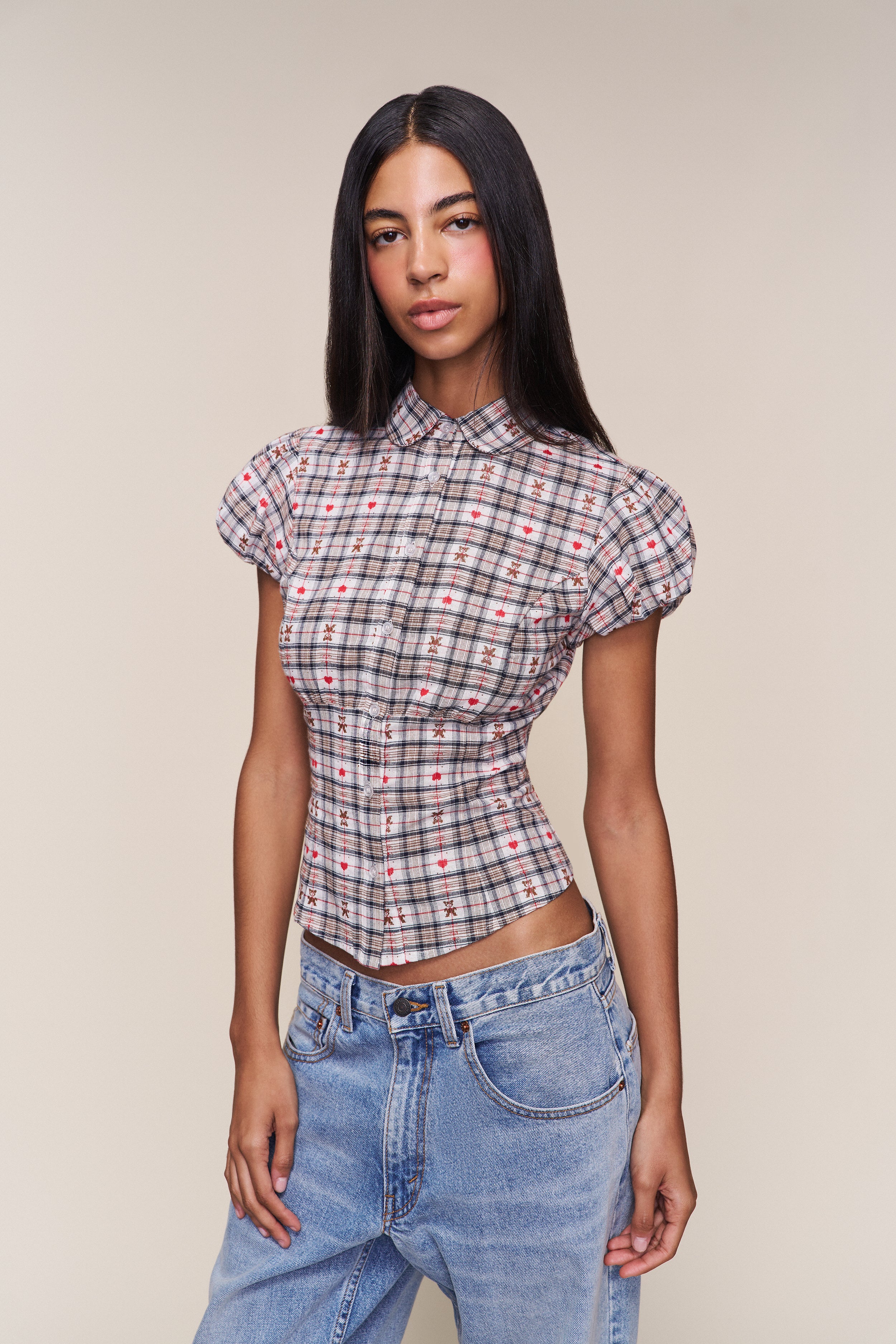 Liana Top in Bear Plaid