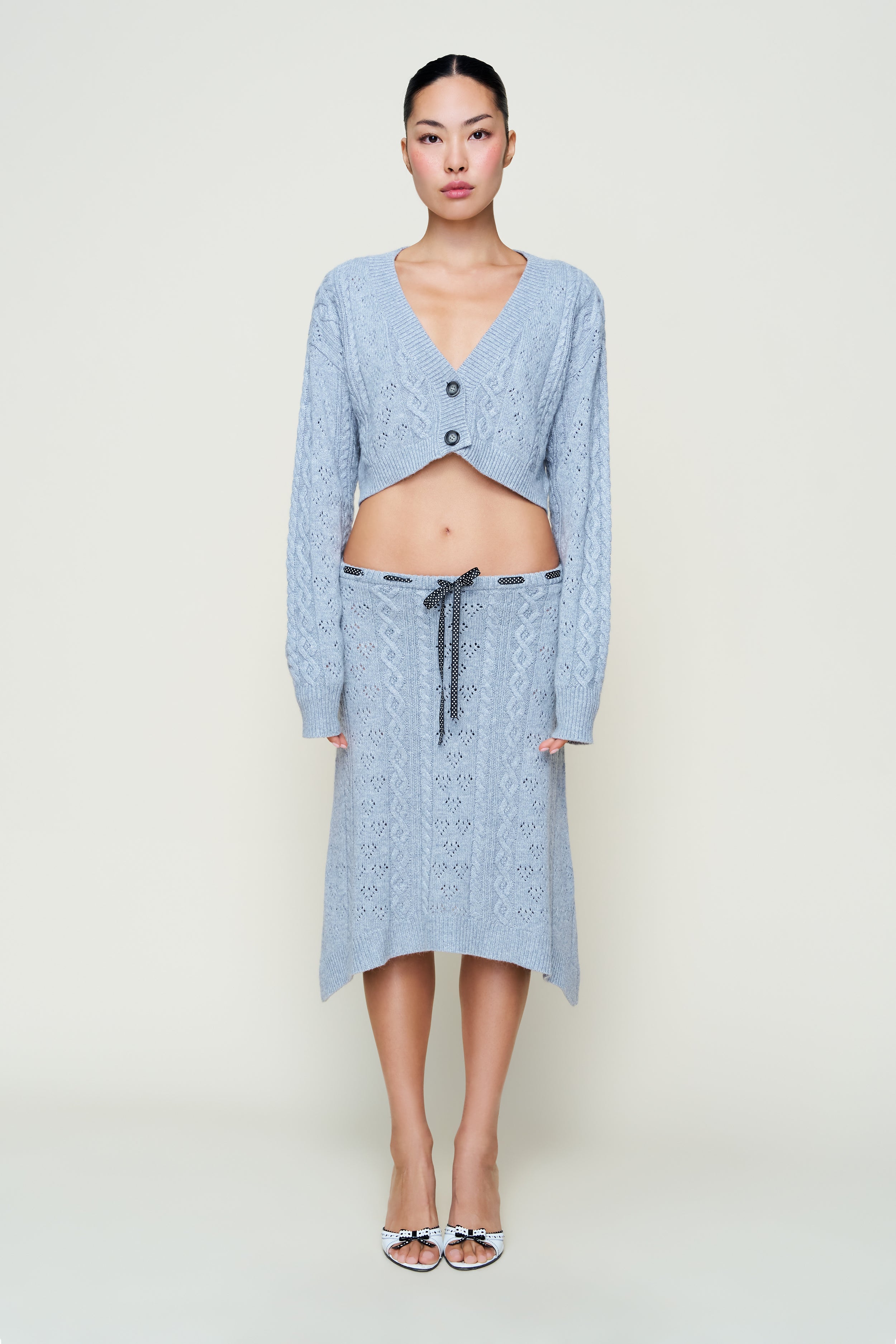 Noah Cable Crop Cardigan in Heather Grey
