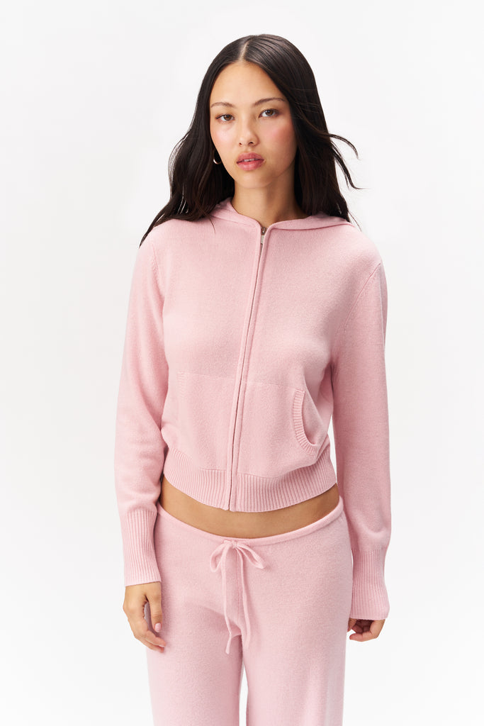 SAMANTHA CASHMERE SWEATER HOODIE IN PINK