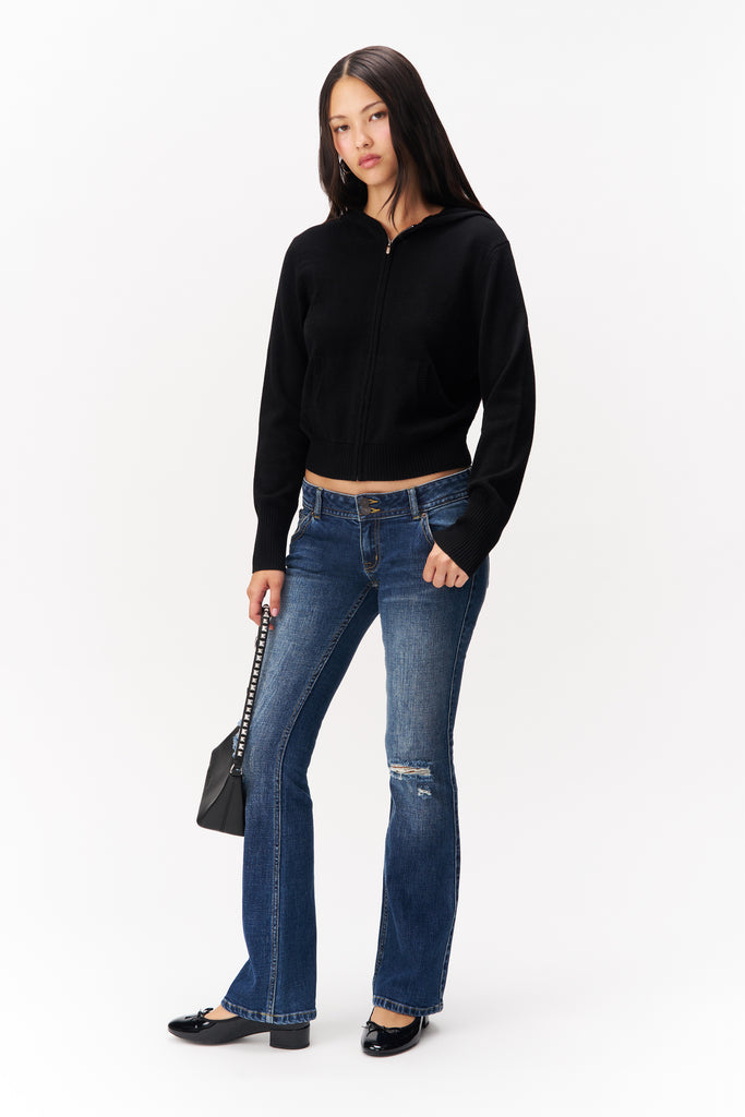 CYNDI ZIP HOODIE IN BLACK