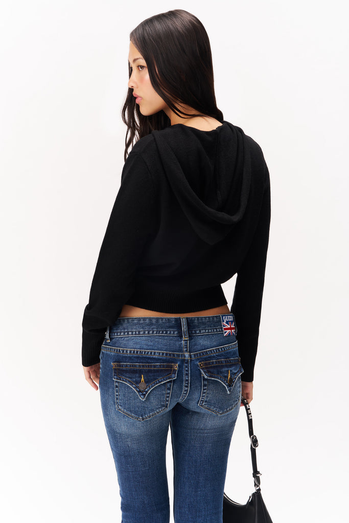 CYNDI ZIP HOODIE IN BLACK