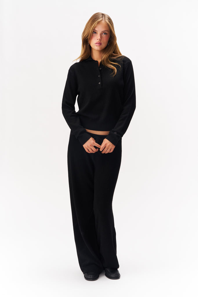 CATHERINE CASHMERE POLO SWEATER IN BLACK