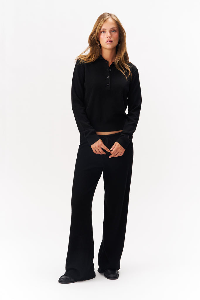 CATHERINE CASHMERE POLO SWEATER IN BLACK
