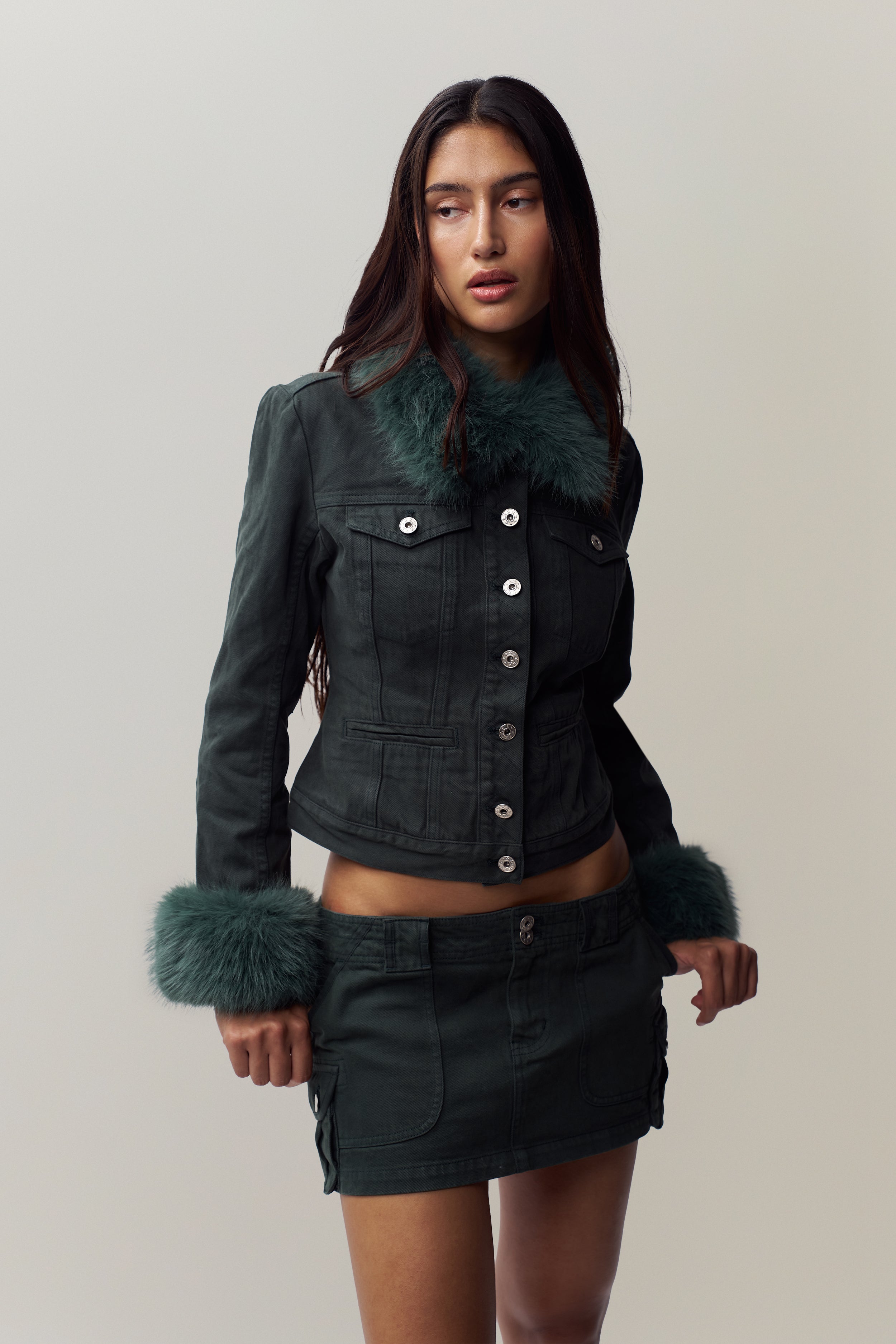 Ares Faux Fur Jacket in Forest