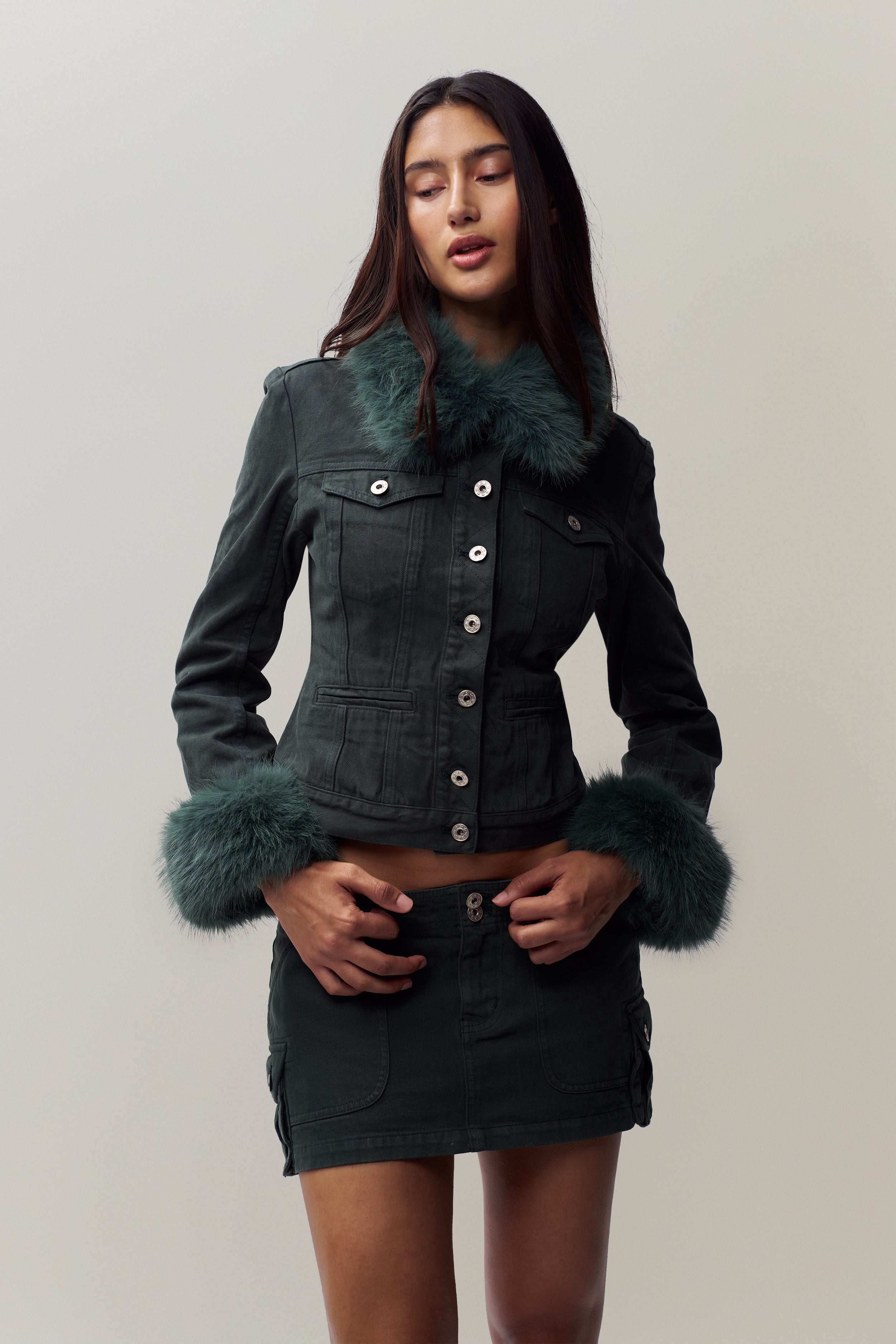 Ares Faux Fur Jacket in Forest