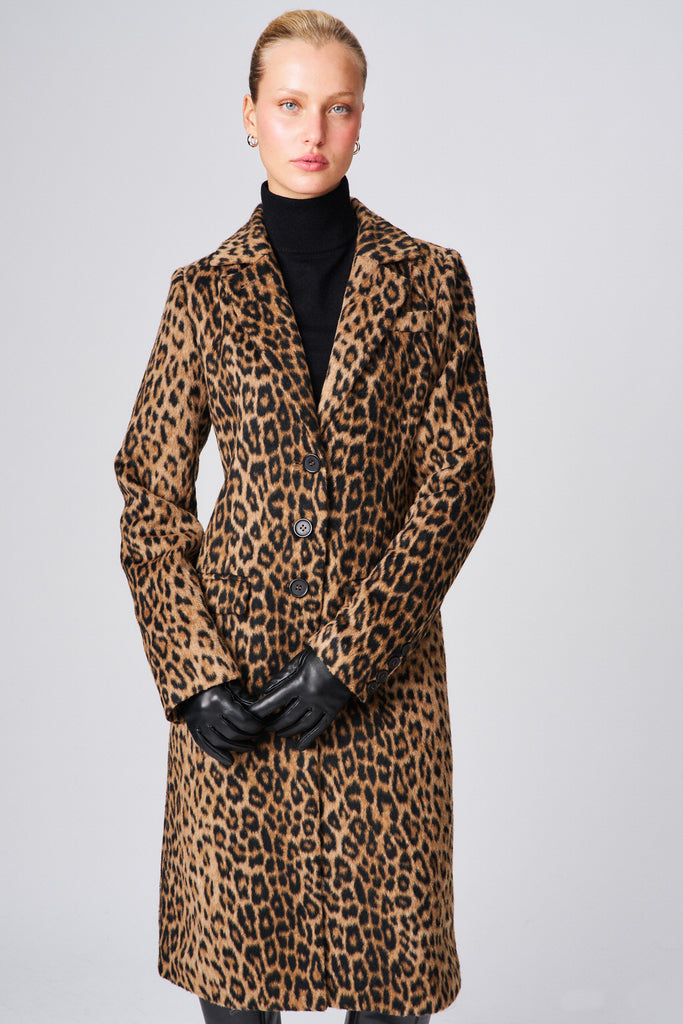 JACQUELINE MIDI COAT IN LEOPARD