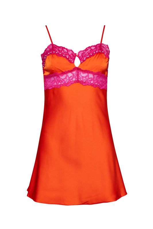 Babydoll Slip Dress in Orange/Magenta