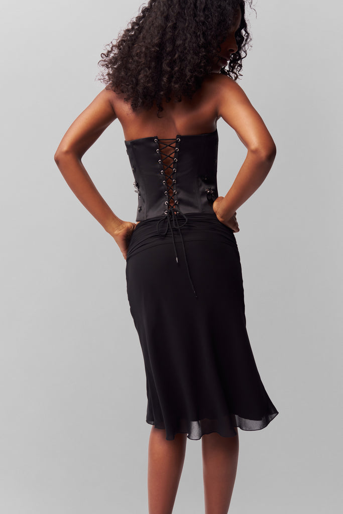 Embellished Satin Corset in Black