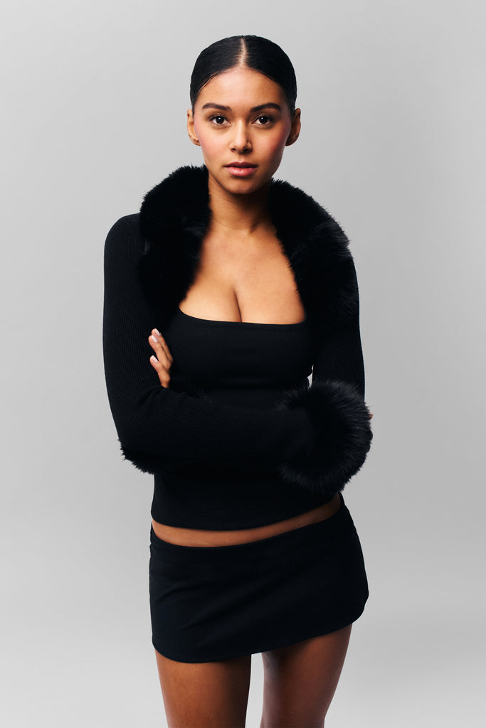 Faux Fur Knit Bolero in Black