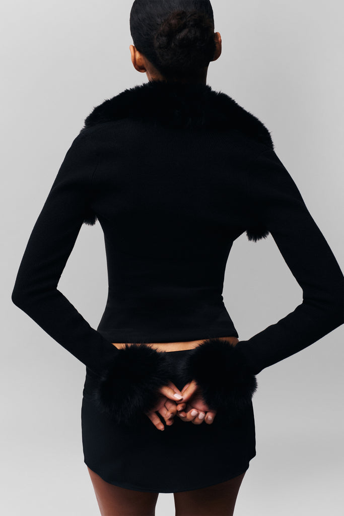 Faux Fur Knit Bolero in Black