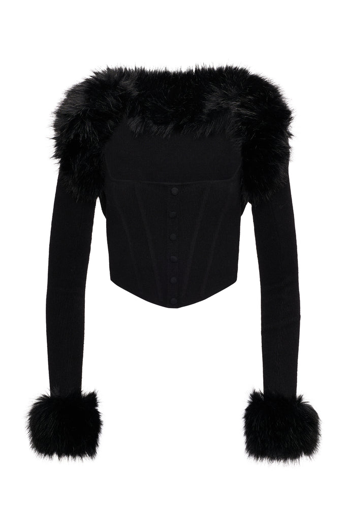 Faux Fur Knit Bolero in Black