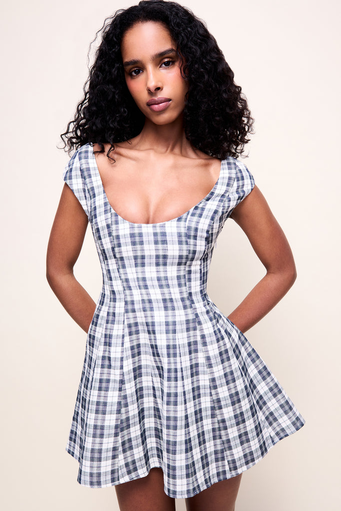 Leila Mini Dress in Cream Plaid 