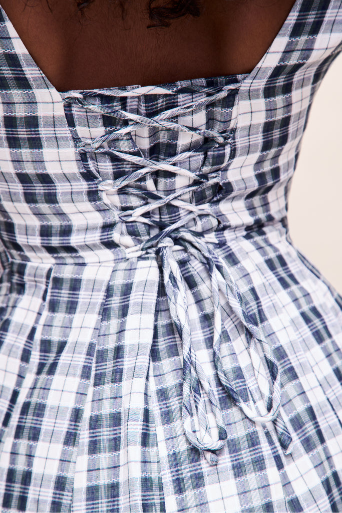 Leila Mini Dress in Cream Plaid 