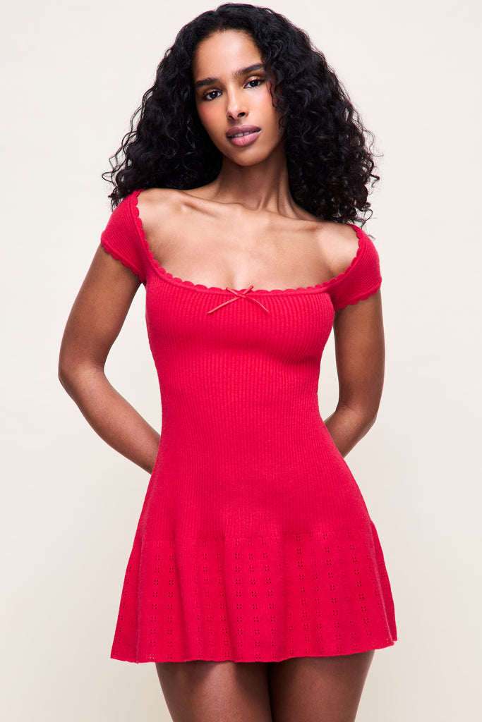 Eileen Pointelle Dress in Red Love