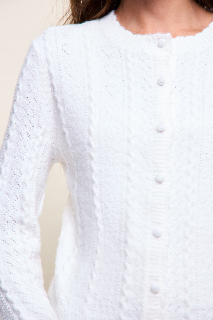 Evelina Pointelle Cardigan in Ivory