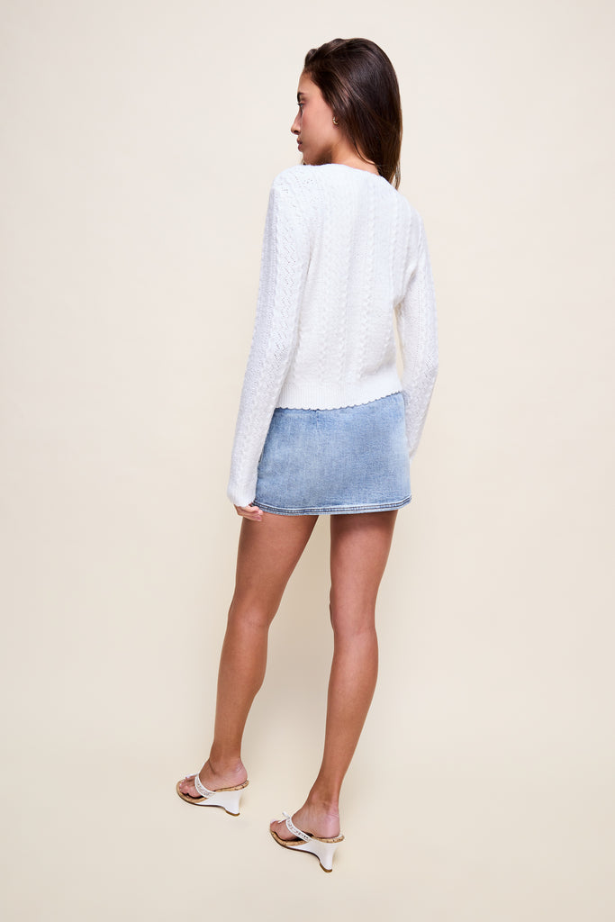 Evelina Pointelle Cardigan in Ivory