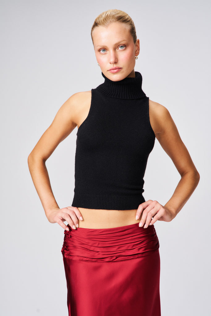 Eda Satin Midi Skirt in Bordeaux