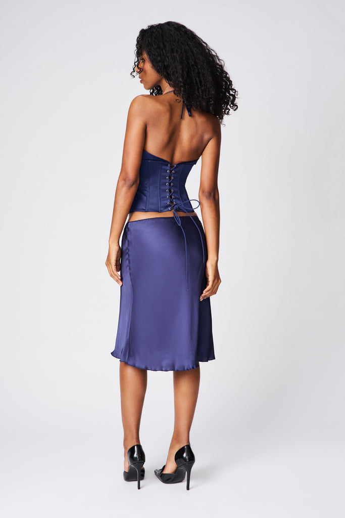 Paloma Satin Skirt in Navy