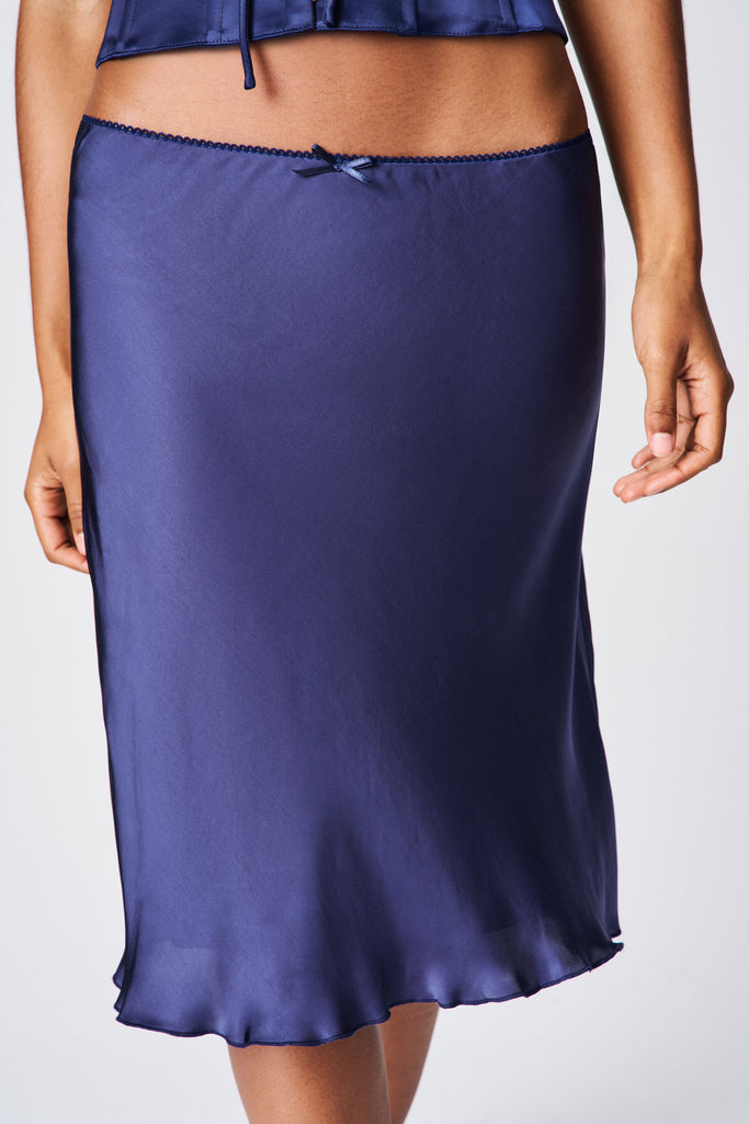 Paloma Satin Skirt in Navy