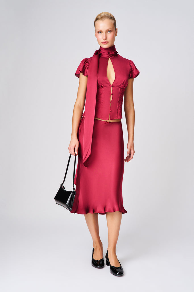 Ara Satin Top in Merlot