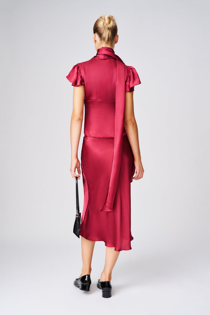 LUCIA SATIN MIDI SKIRT IN MERLOT
