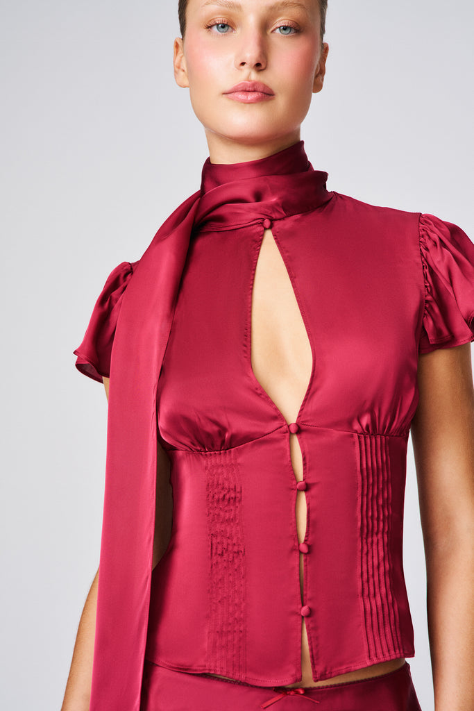 Ara Satin Top in Merlot