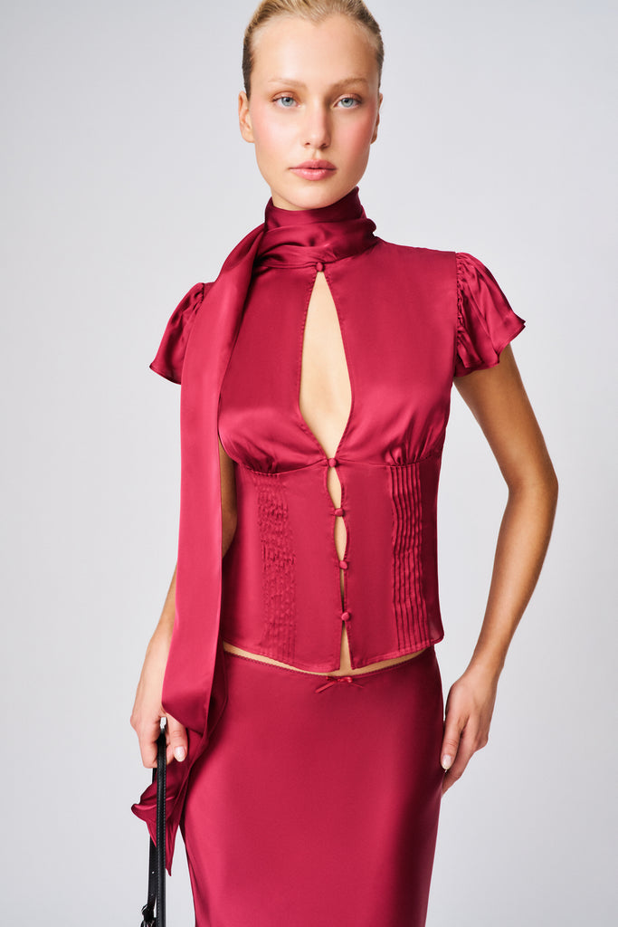 Ara Satin Top in Merlot