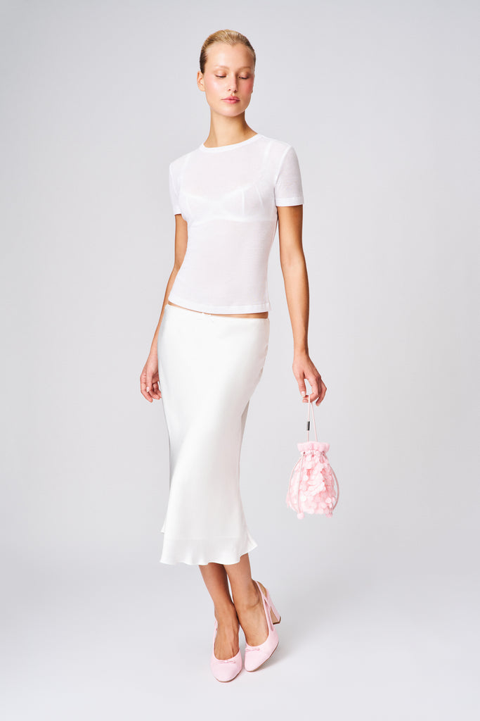 LUCIA SATIN MIDI SKIRT IN WHITE