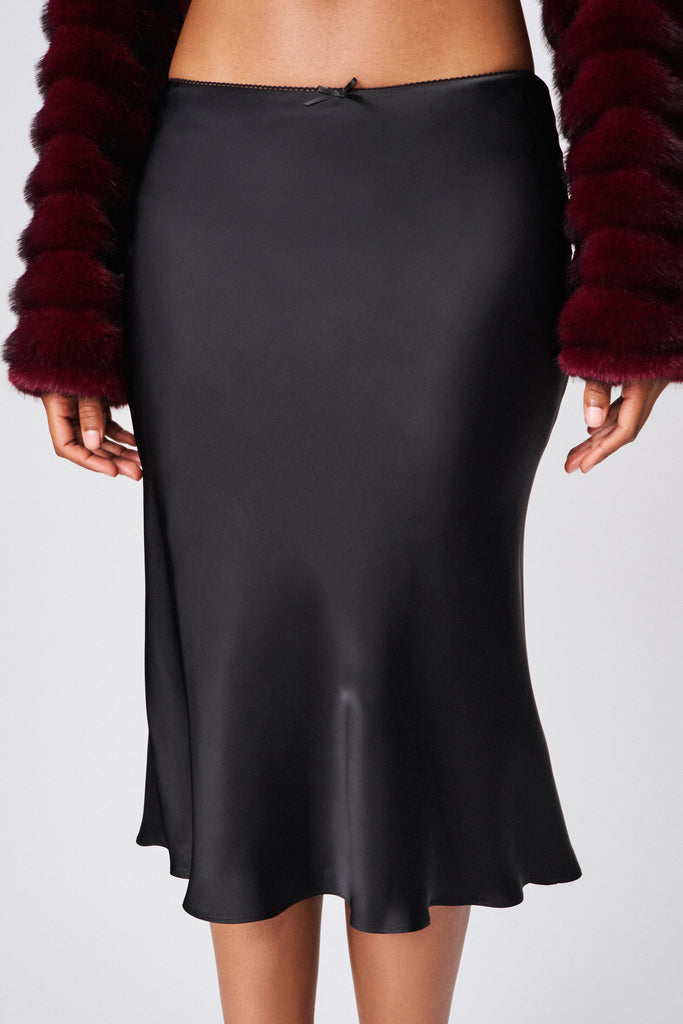 LUCIA SATIN MIDI SKIRT IN BLACK