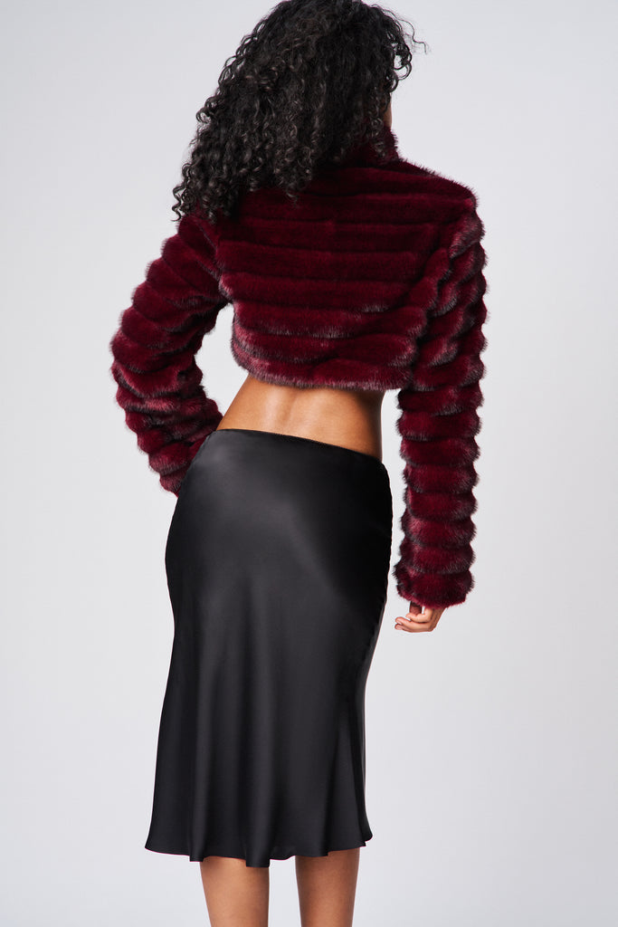 LUCIA SATIN MIDI SKIRT IN BLACK