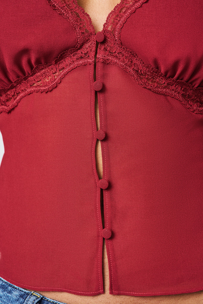 Ara Lace Trim V-Neck Top in Bordeaux