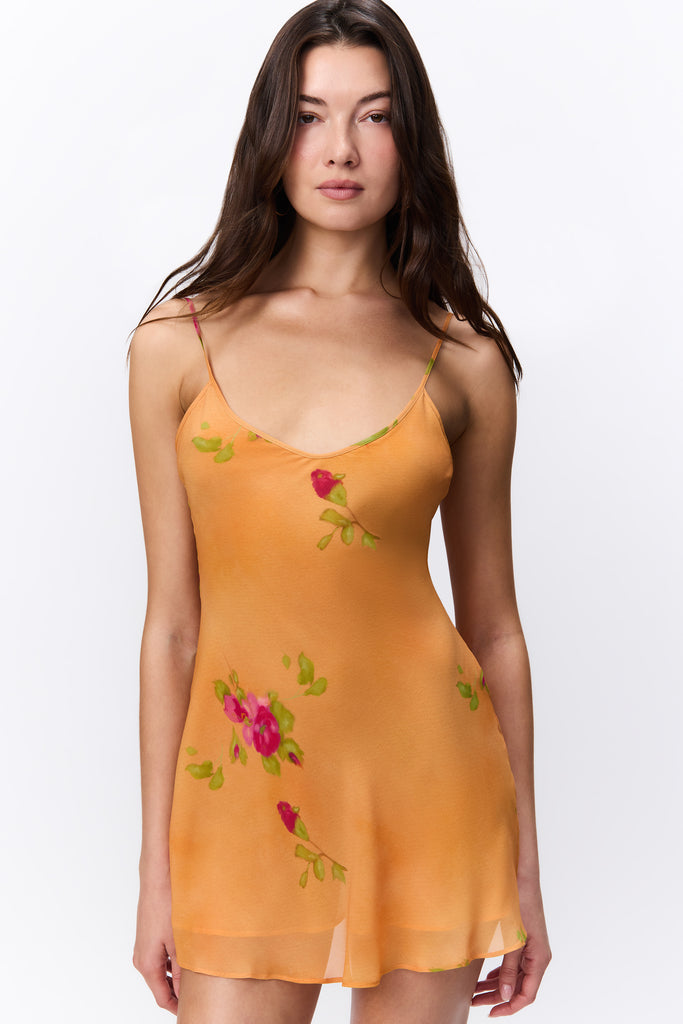 Danni Mini Dress in Floral Tangerine