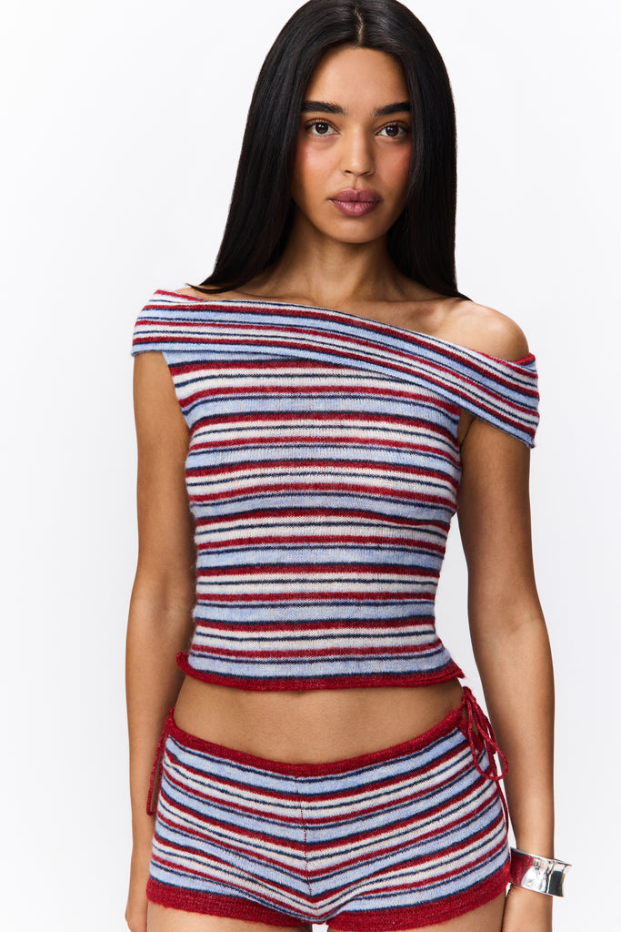 Mabel Off Shoulder Top in Red Stripe