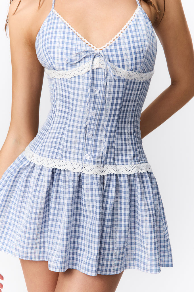 Marini Gingham Mini Dress in Blue Gingham