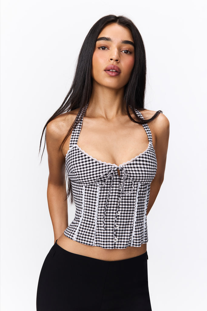 Marini Gingham Corset in Black/White