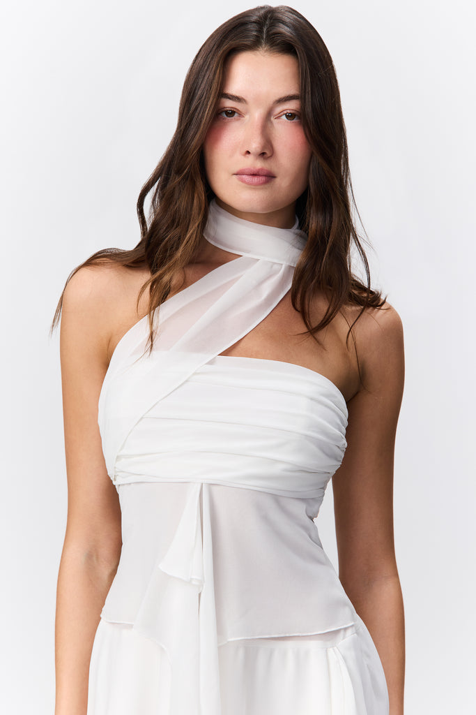 Chiffon Wrap Dress in White