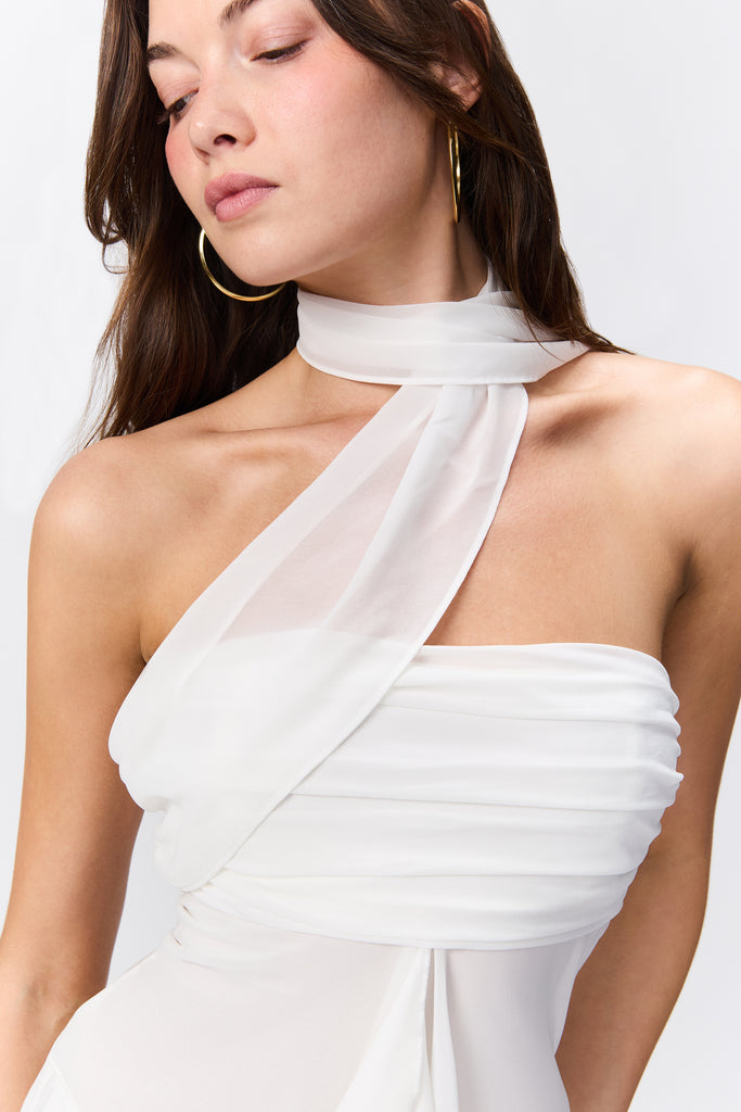 Chiffon Wrap Dress in White