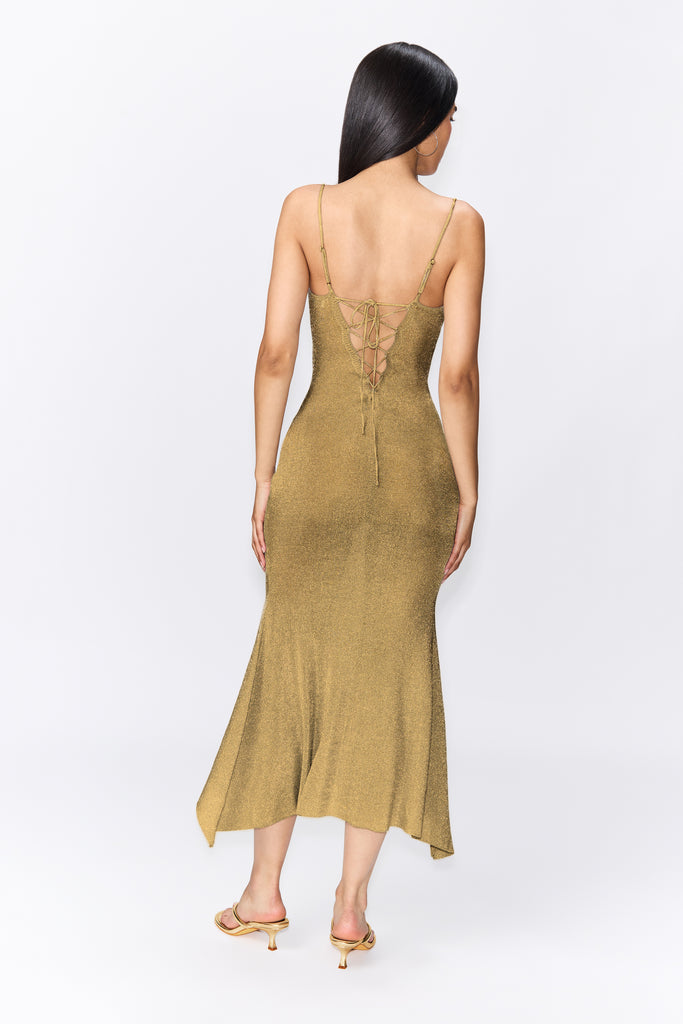 Elsie Cowl Neck Dress in Gold