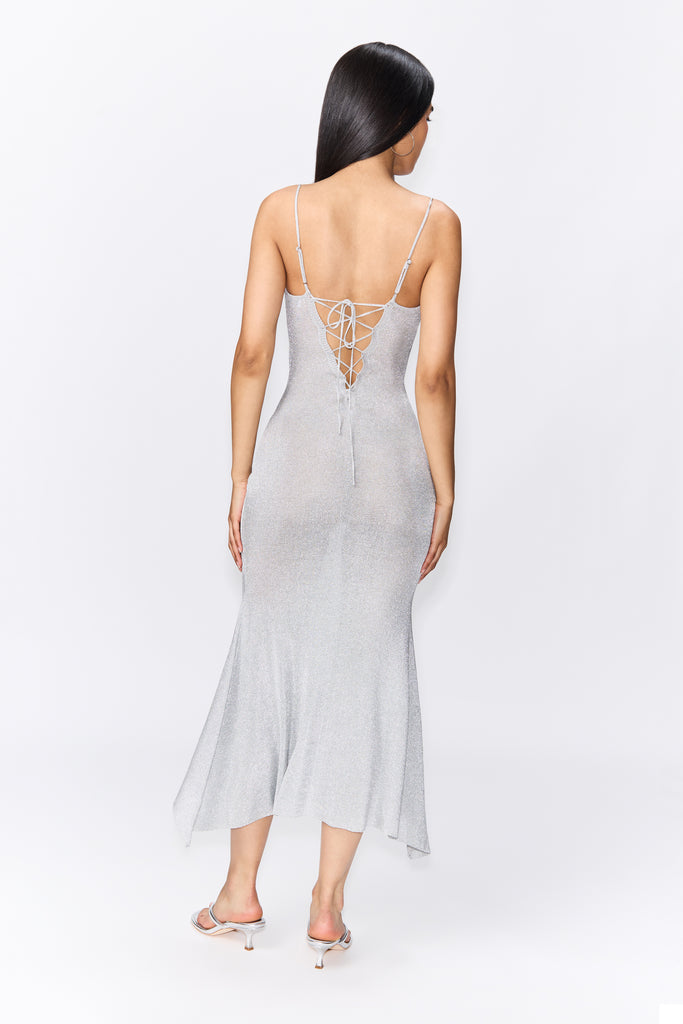 Elsie Cowl Neck Dress in Silver