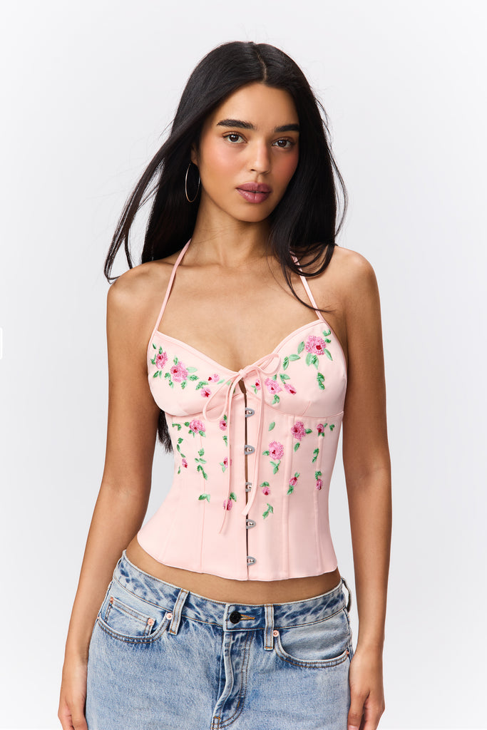 MARINI FLORAL EMBELLISHED CORSET IN BALLET SLIPPER