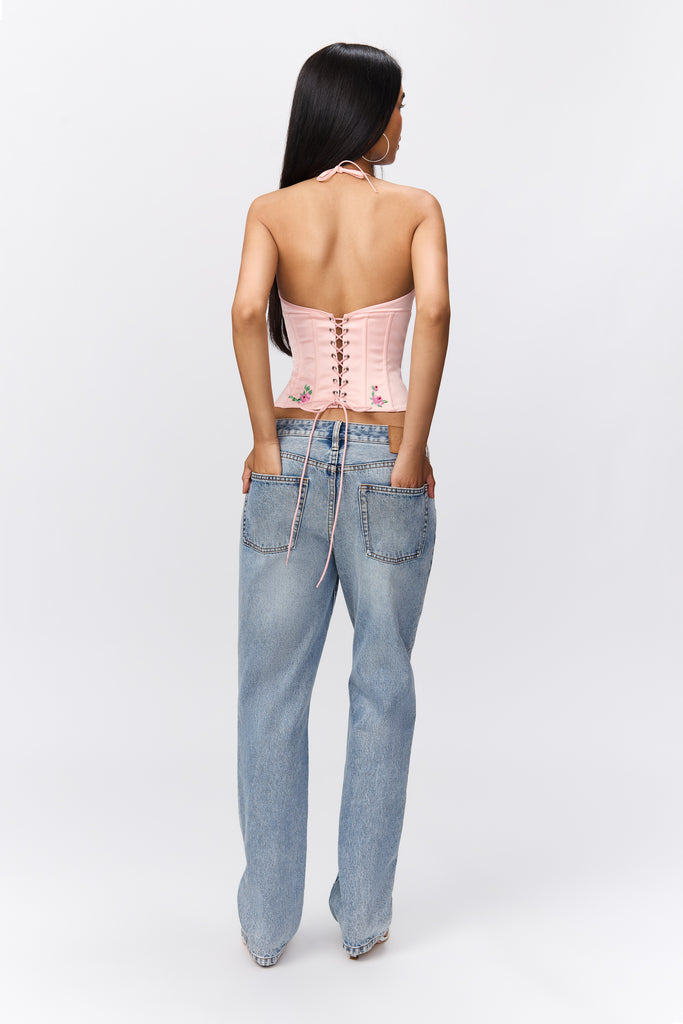 MARINI FLORAL EMBELLISHED CORSET IN BALLET SLIPPER