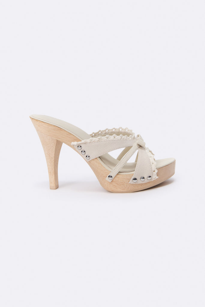 Holly Wooden Platform Sandal in Ivory