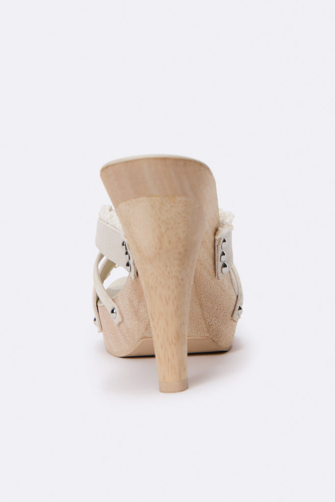 Holly Wooden Platform Sandal in Ivory
