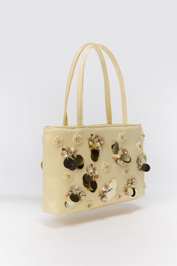 Embellished Satin Pouchette in Honey Butter