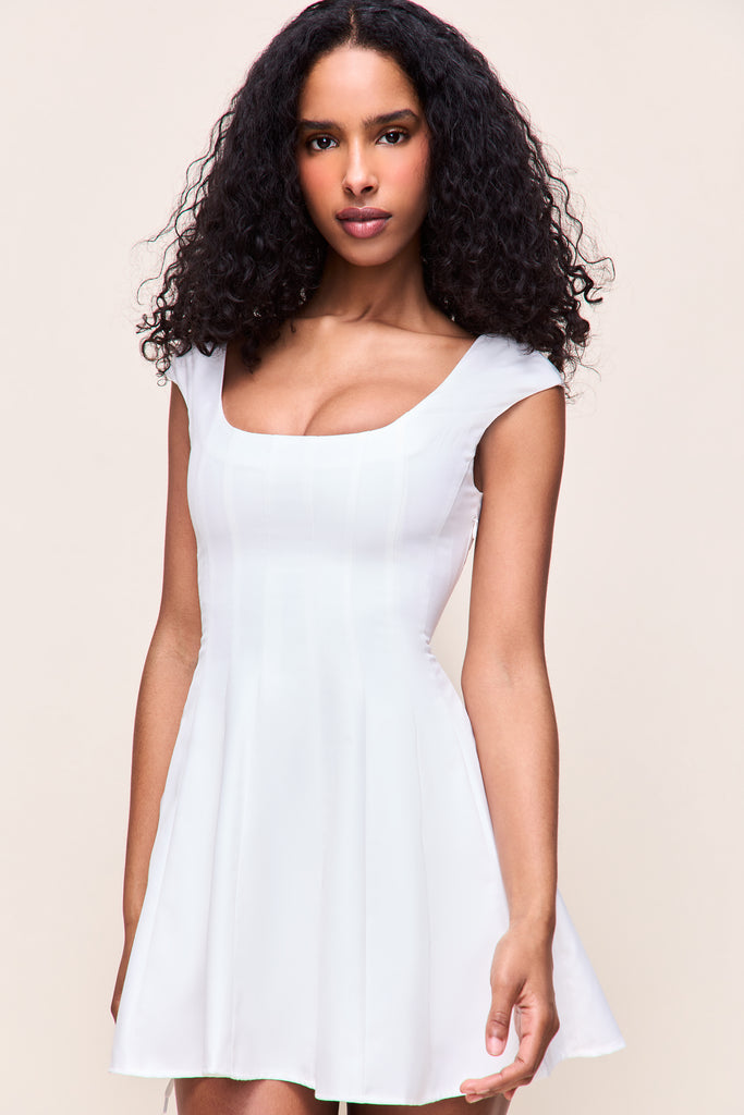Leila Twill Mini Dress in Ivory 