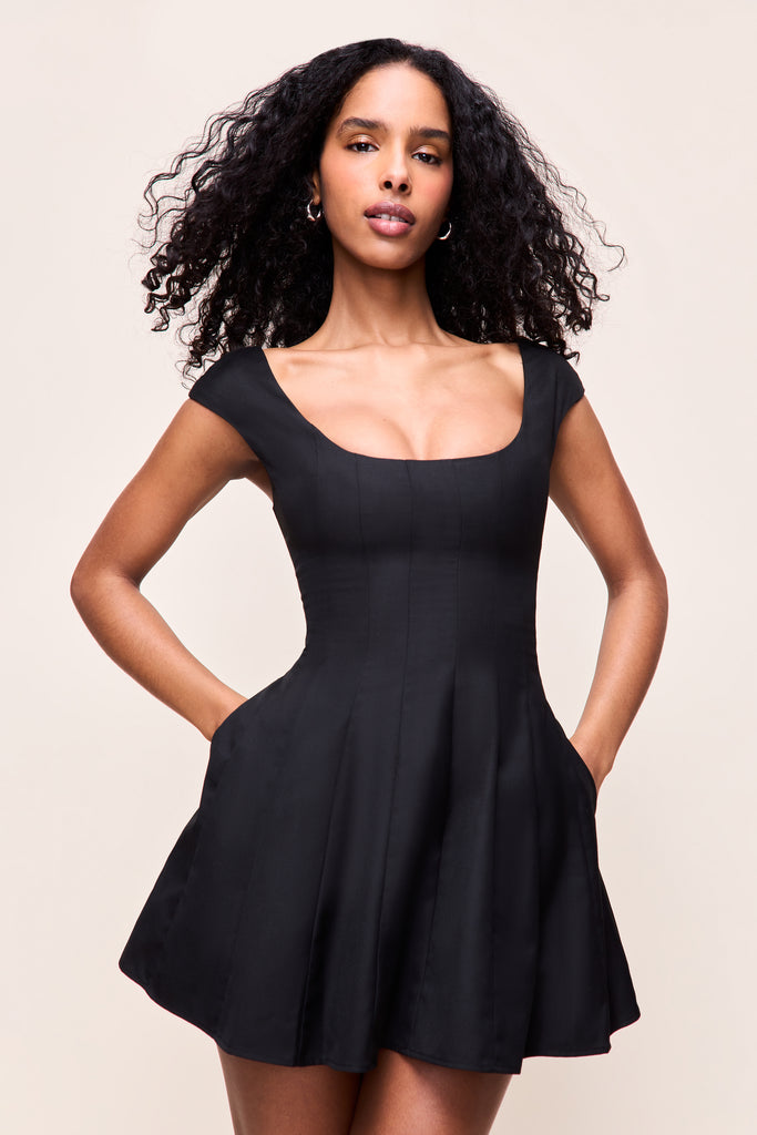 Leila Twill Mini Dress in Black 