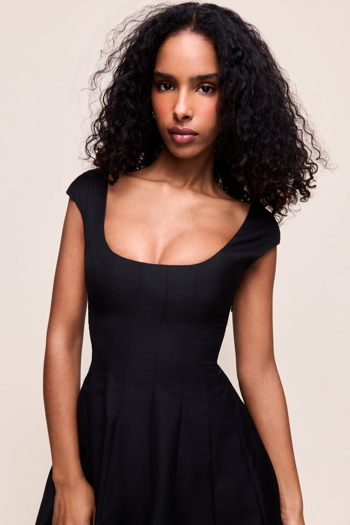 Leila Twill Mini Dress in Black 