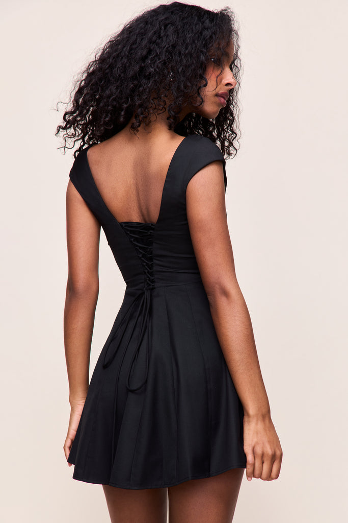Leila Twill Mini Dress in Black 